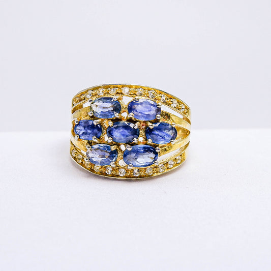 แหวนเงินแท้ 925 ฝังพลอย ไพลินกาญจน์ (Blue Sapphire) + ไวท์โทพาส (whitetopaz)