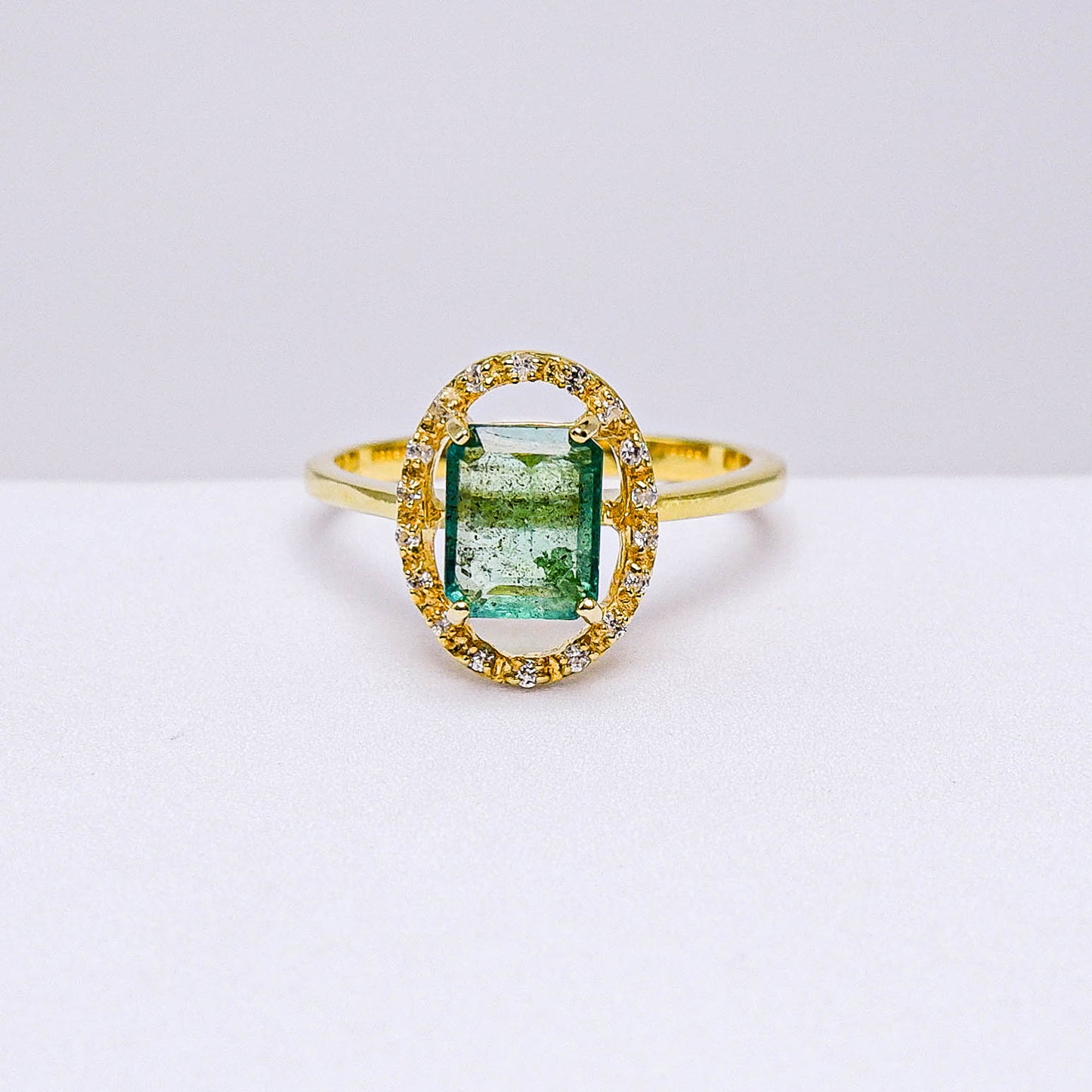 แหวนเงินแท้ 925 ฝังพลอย มรกต (Emerald cut) + เซอร์คอน (Zircon)