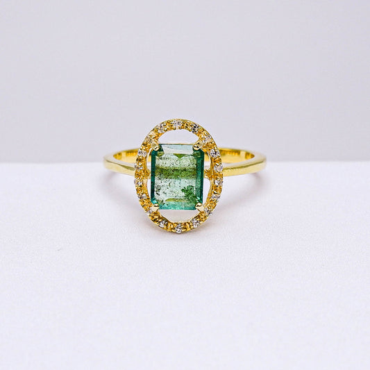 แหวนเงินแท้ 925 ฝังพลอย มรกต (Emerald cut) + เซอร์คอน (Zircon)