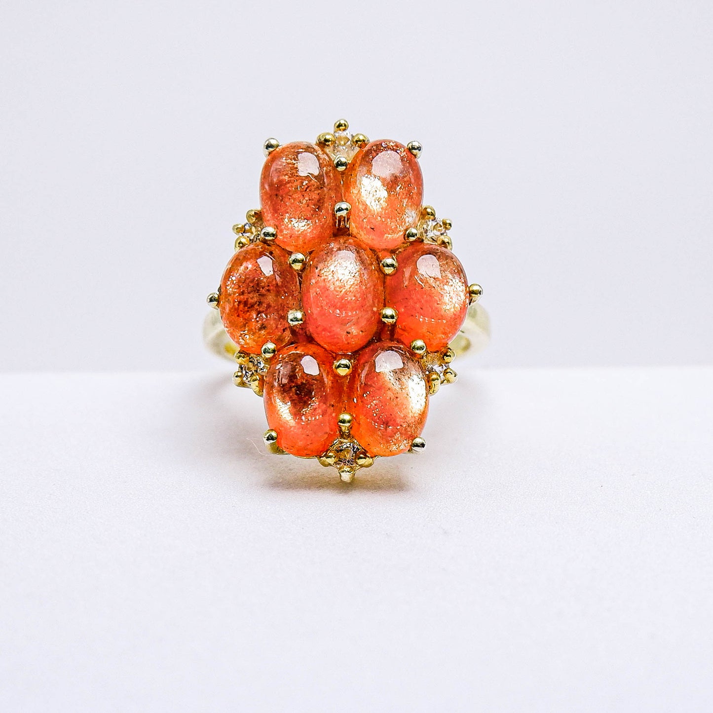 แหวนเงินแท้ 925 ฝังพลอย ซันสโตน (Sunstone) + เซอร์คอน (Zircon)