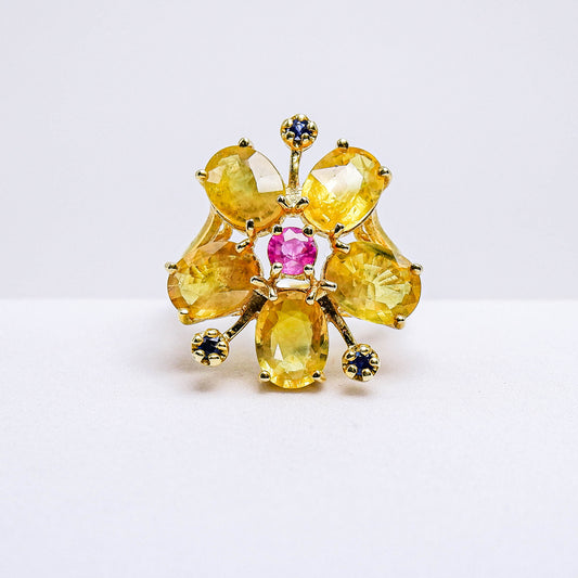 แหวนเงินแท้ 925 ฝังพลอย บุษราคัม(Yellow Sapphire)+พิงค์แซฟไฟร์(Pink Sapphire)+ไพลิน(Blue Sapphire)