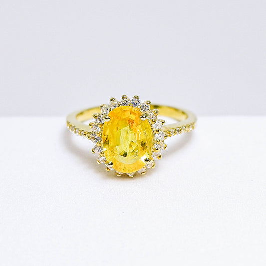 แหวนเงินแท้ 925 ฝังพลอย บุษราคัม (Yellow Sapphire) + เซอร์คอน (Zircon)