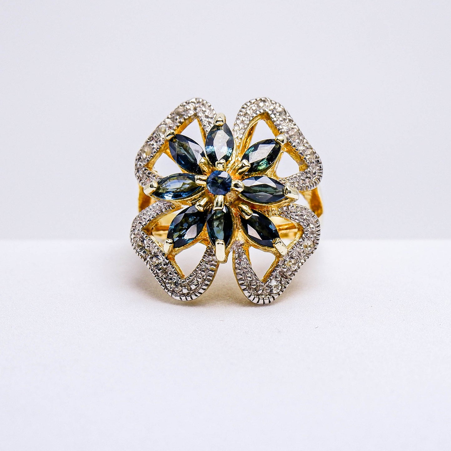 แหวนเงินแท้ 925 ฝังพลอย ไพลิน (Blue Sapphire) + ไวท์โทพาส (whitetopaz)