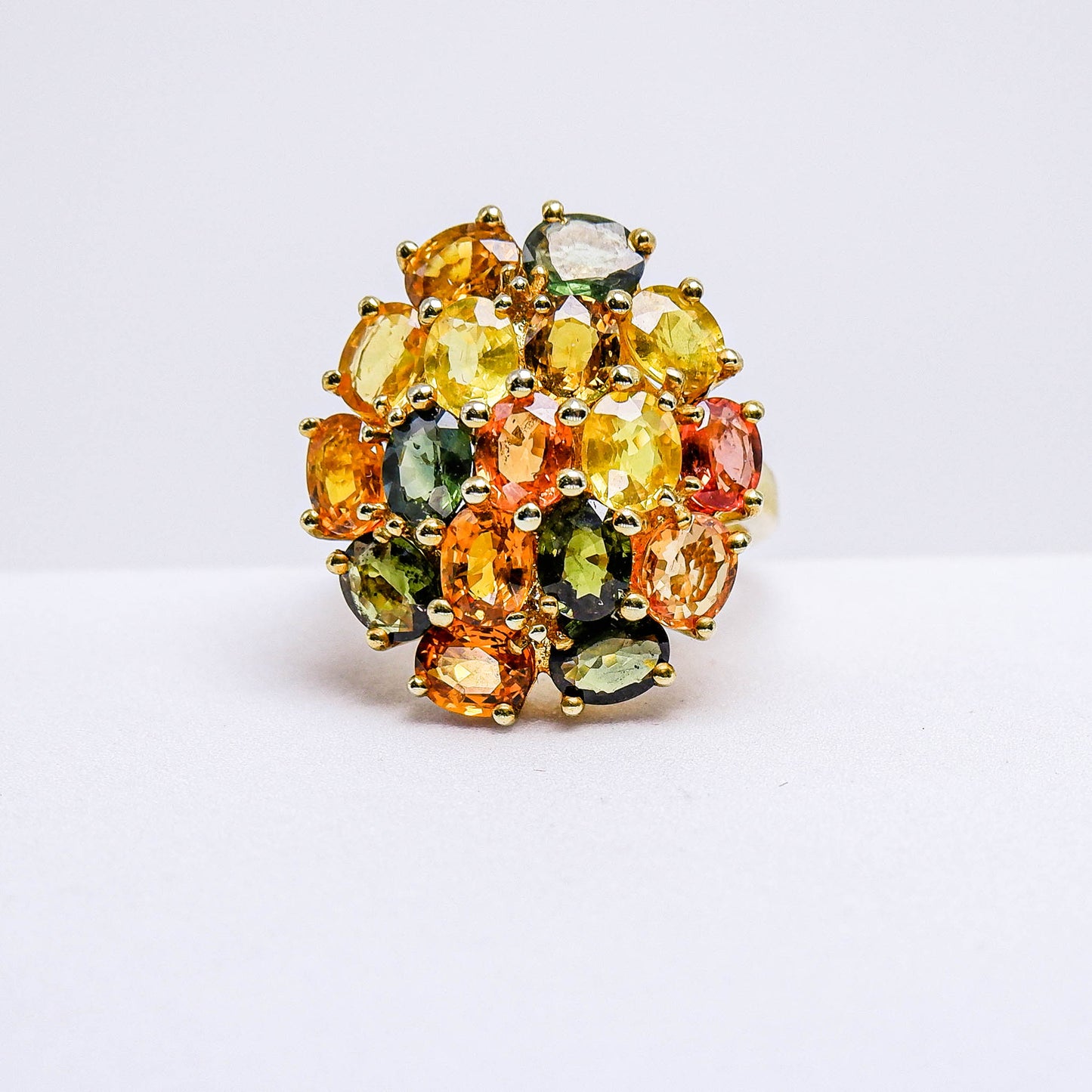แหวนเงินแท้ 925 ฝังพลอย บุษราคัม (Yellow Sapphire) + เขียวส่อง (green Sapphire)