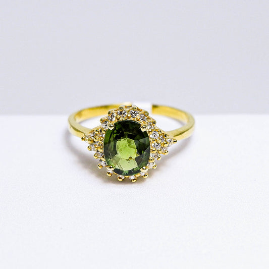 แหวนเงินแท้ 925 ฝังพลอย เขียวส่อง (green Sapphire) + เซอร์คอน (Zircon)