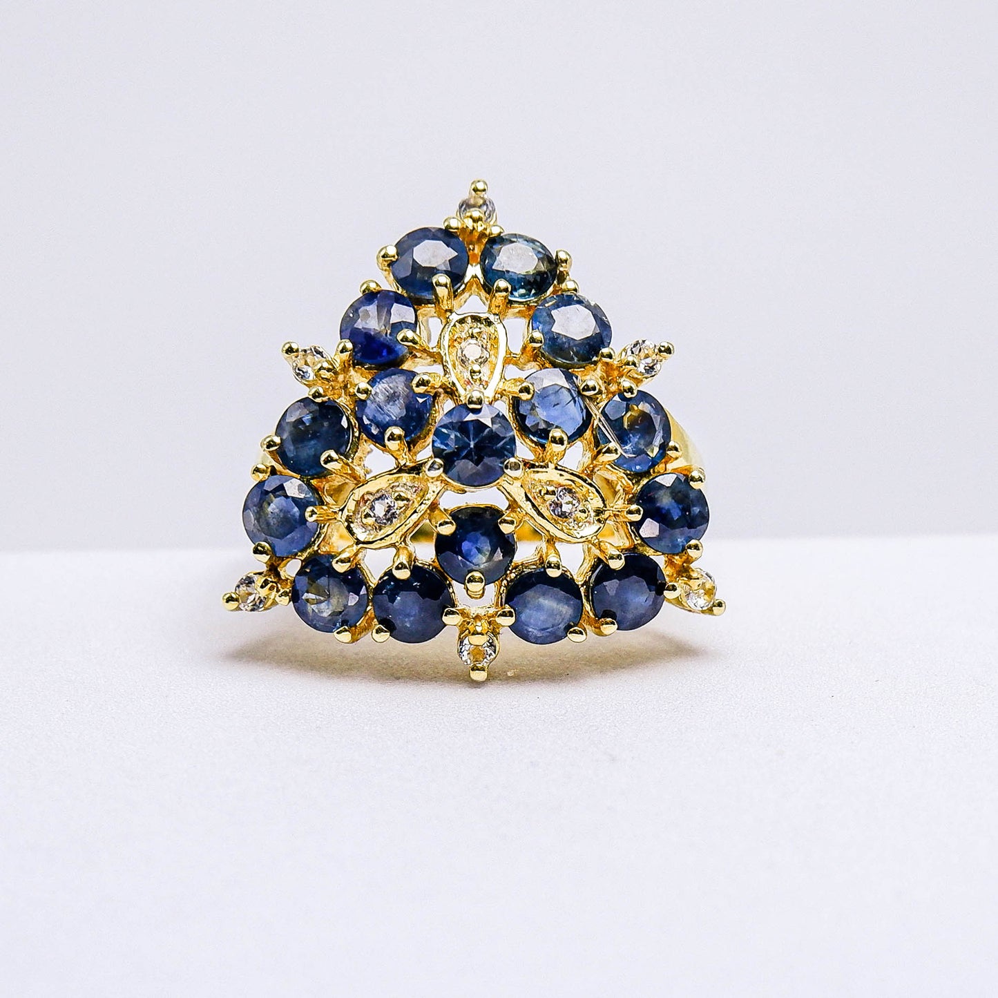 แหวนเงินแท้ 925 ฝังพลอย ไพลิน (Blue Sapphire) + ไวท์โทพาส (whitetopaz)