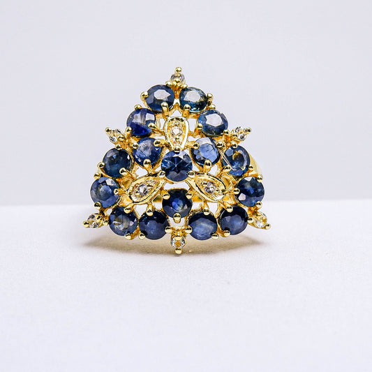 แหวนเงินแท้ 925 ฝังพลอย ไพลิน (Blue Sapphire) + ไวท์โทพาส (whitetopaz)