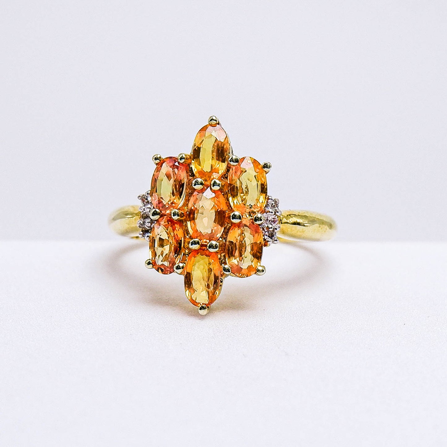 แหวนเงินแท้ 925 ฝังพลอย บุษราคัมบางกะจะ (Yellow Sapphire) + เซอร์คอน (Zircon)