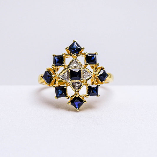 แหวนเงินแท้ 925 ฝังพลอย ไพลิน (Blue Sapphire) + เซอร์คอน (Zircon)