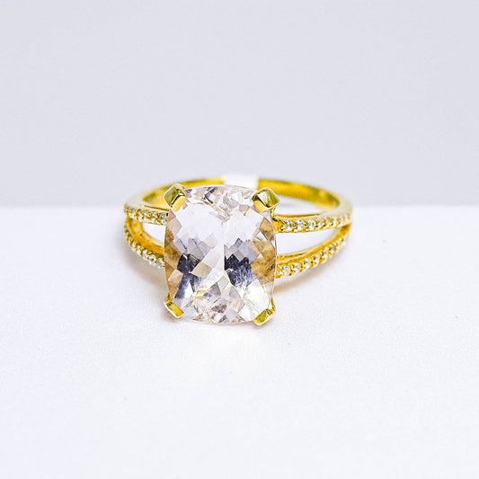 แหวนเงินแท้ 925 ฝังพลอย แดนบูไรท์ (Danburite) + เซอร์คอน (Zircon)