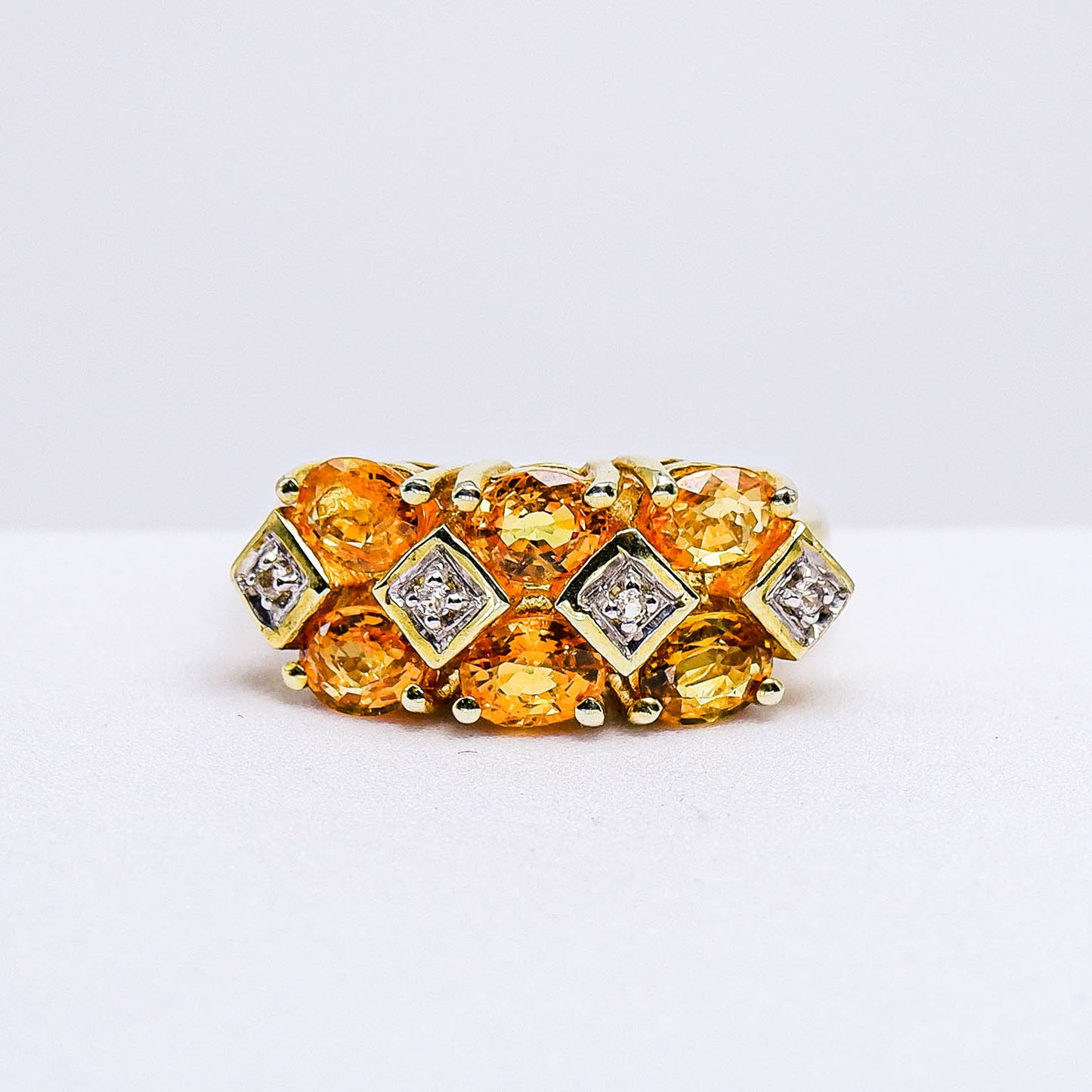 แหวนเงินแท้ 925 ฝังพลอย บุษราคัมบางกะจะ (Yellow Sapphire) + เซอร์คอน (Zircon)