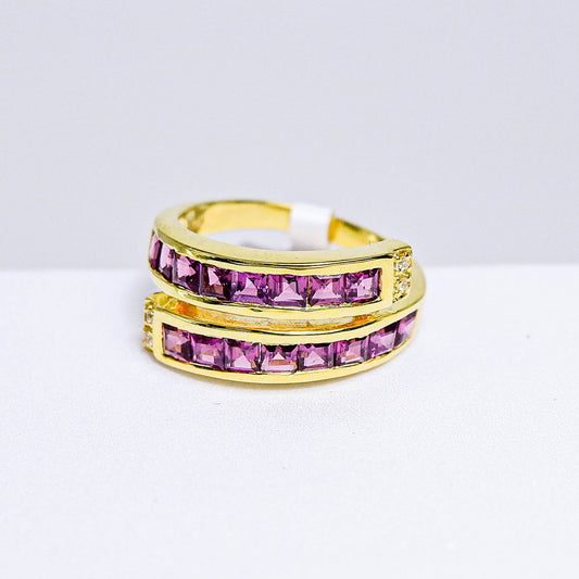 แหวนเงินแท้ 925 ฝังพลอย โรโดไลท์ (Rhodolite) + เซอร์คอน (Zircon)