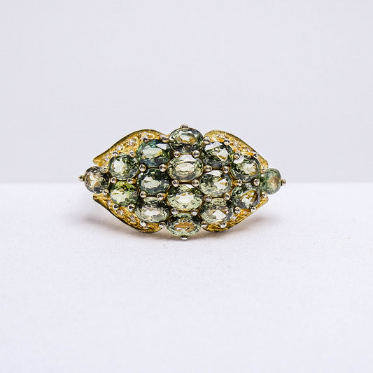 แหวนเงินแท้ 925 ฝังพลอย กรีนแซฟไฟร์ (Green Sapphire) + เซอร์คอน (Zircon)