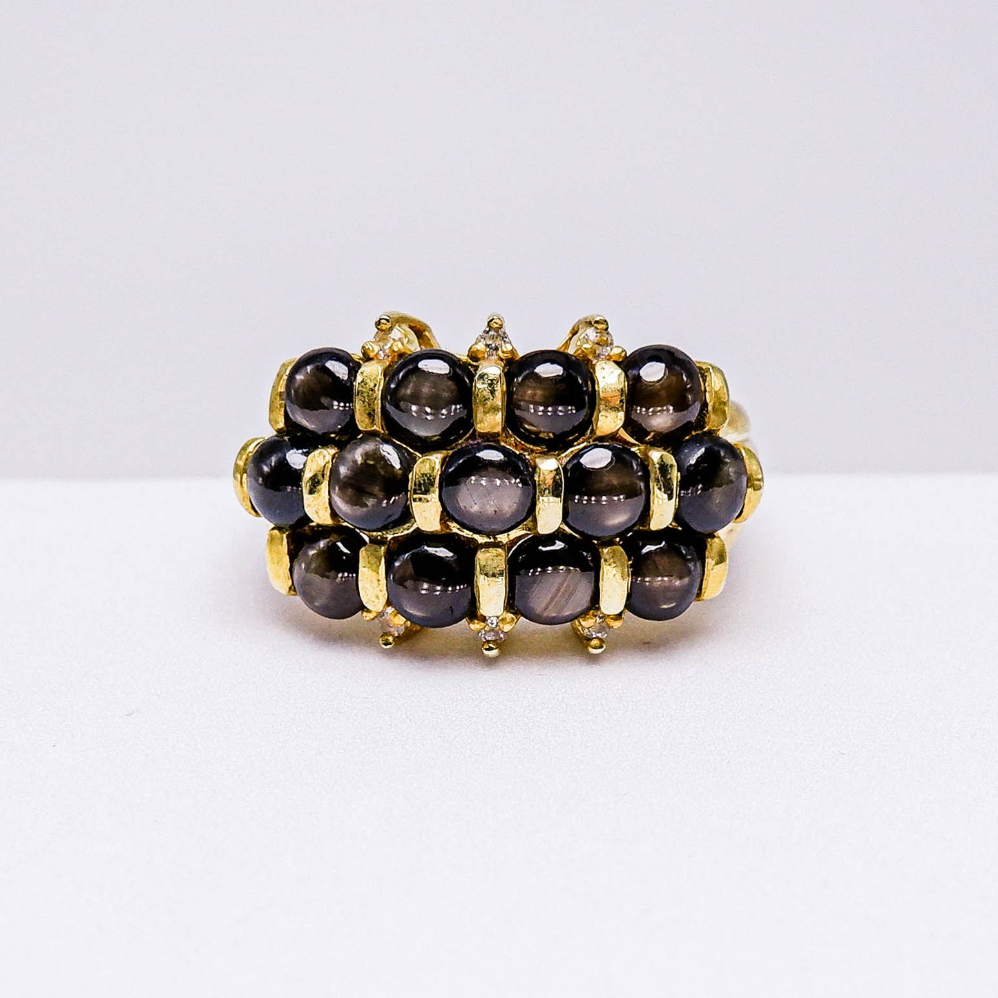 แหวนเงินแท้ 925 ฝังพลอย สตาร์บางกะจะ (Black Star Sapphire) + ไวท์โทพาส (whitetopaz)