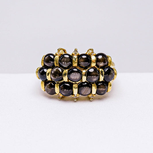 แหวนเงินแท้ 925 ฝังพลอย สตาร์บางกะจะ (Black Star Sapphire) + ไวท์โทพาส (whitetopaz)