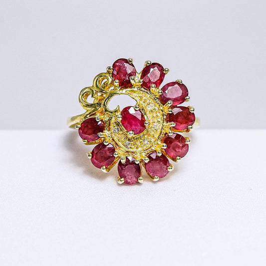 แหวนเงินแท้ 925 ฝังพลอย เรดแซฟไฟร์ (Red Sapphire) + ไวท์โทพาส (whitetopaz)