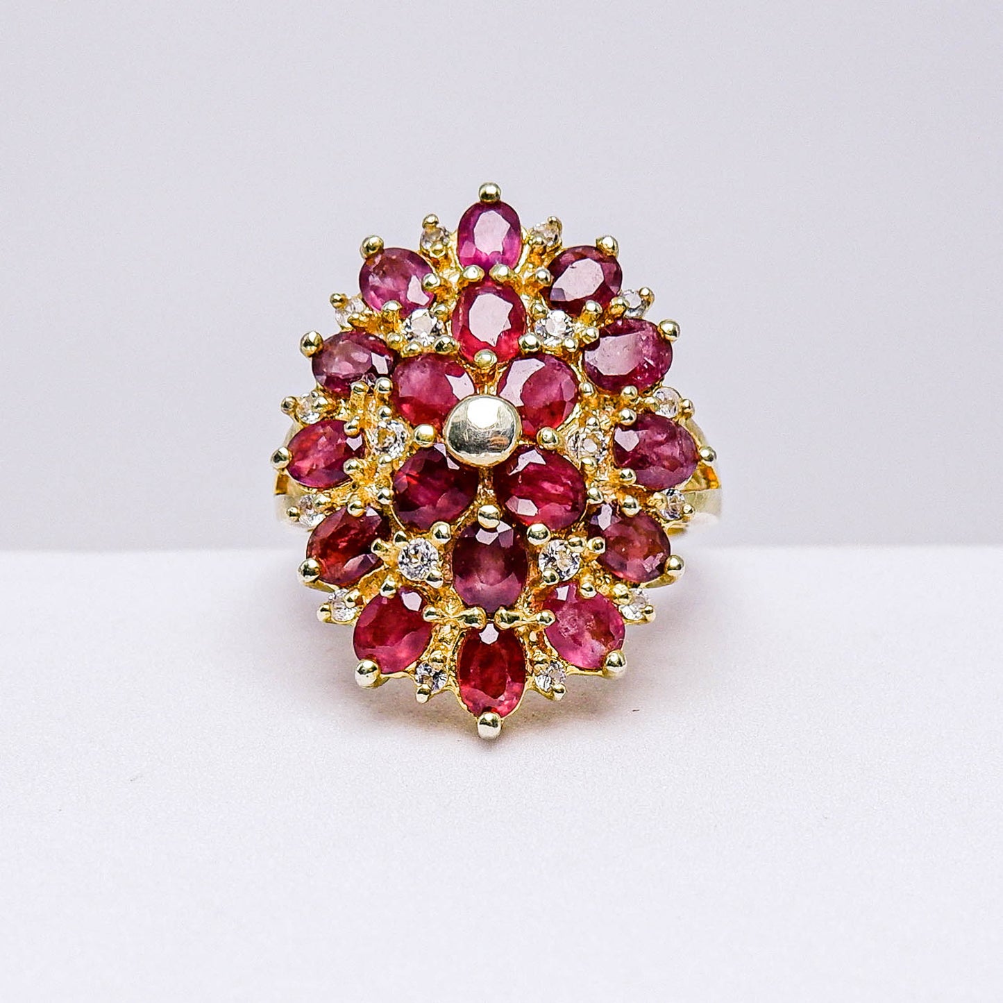 แหวนเงินแท้ 925 ฝังพลอย เรดสปิเนล (Red Spinel) + ไวท์โทพาส (whitetopaz)