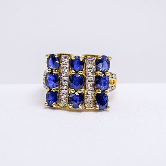 แหวนเงินแท้ 925 ฝังพลอย  ไพลิน (Blue Sapphire) + ไวท์โทพาส (whitetopaz)