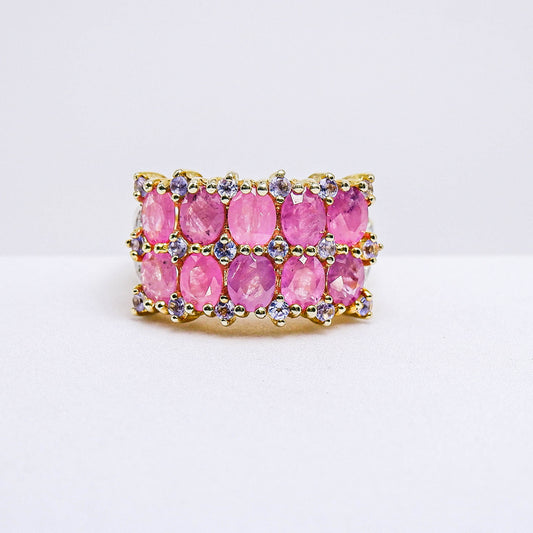 แหวนเงินแท้ 925 ฝังพลอย ทับทิมเวียดนาม (Vietnamese Ruby) + แทนซาไนท์ (Tanzanite) + ไวท์โทพาส (whitetopaz)