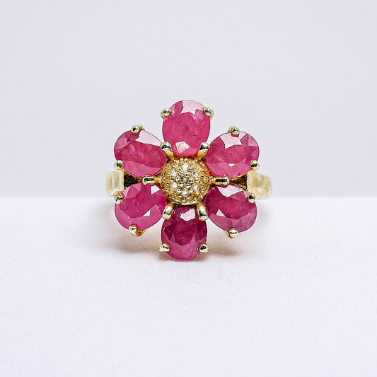 แหวนเงินแท้ 925 ฝังพลอย ทับทิมมาดา (Madagascar Ruby) + ไวท์โทพาส (whitetopaz)