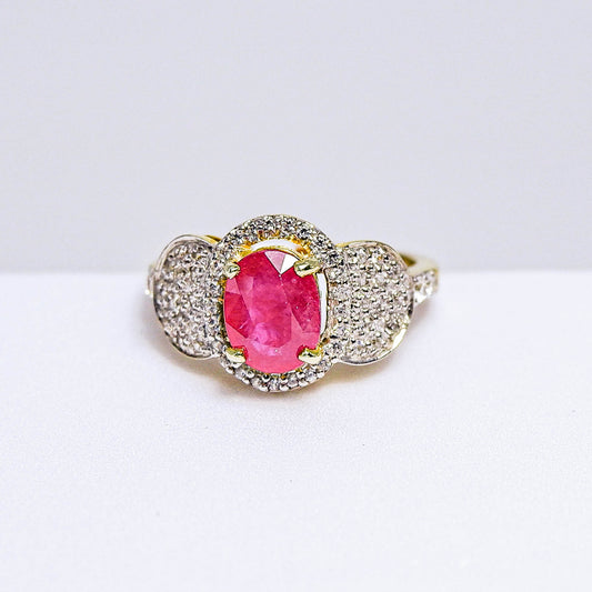 แหวนเงินแท้ 925 ฝังพลอย ทับทิมแทนซาเนีย (Tanzania Ruby) + เซอร์คอน (Zircon)