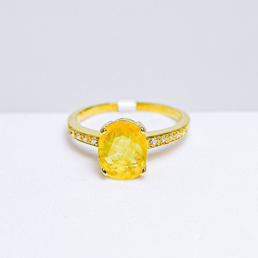 แหวนเงินแท้ 925 ฝังพลอย บุษราคัม (Yellow Sapphire) + เซอร์คอน (Zircon)