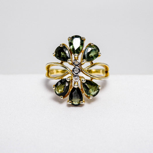แหวนเงินแท้ 925 ฝังพลอย เขียวส่อง (greensapphire) + เซอร์คอน (Zircon)