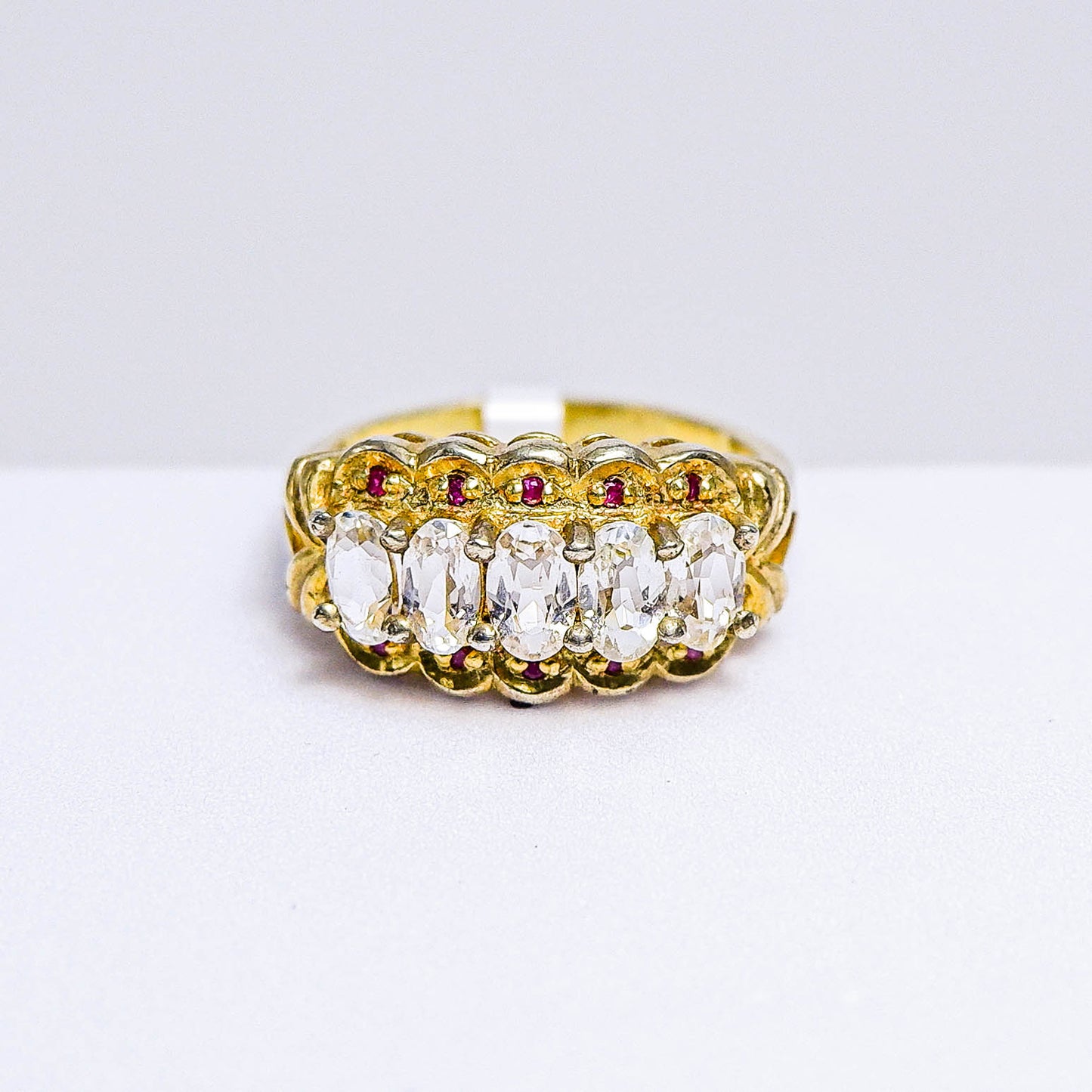 แหวนเงินแท้ 925 ฝังพลอย ไวท์โทพาส (whitetopaz) + แซฟไฟร์ (Sapphire)
