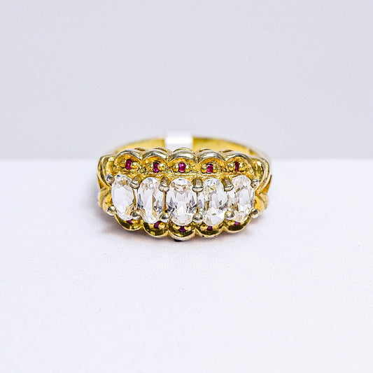 แหวนเงินแท้ 925 ฝังพลอย ไวท์โทพาส (whitetopaz) + แซฟไฟร์ (Sapphire)