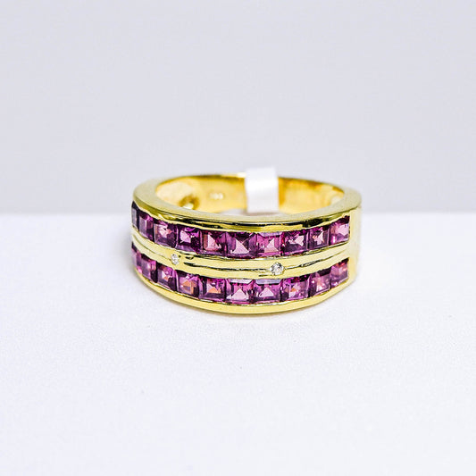 แหวนเงินแท้ 925 ฝังพลอย โรโดไลท์ (Rhodolite) + เซอร์คอน (Zircon)