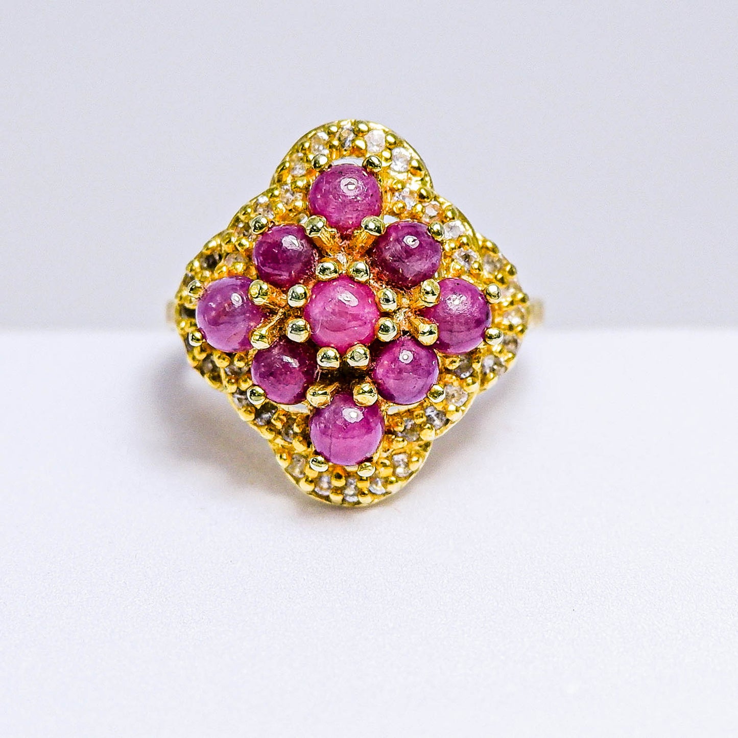แหวนเงินแท้ 925 ฝังพลอย ทับทิมมาดา (Madagascar Ruby) + ไวท์โทพาส (whitetopaz)