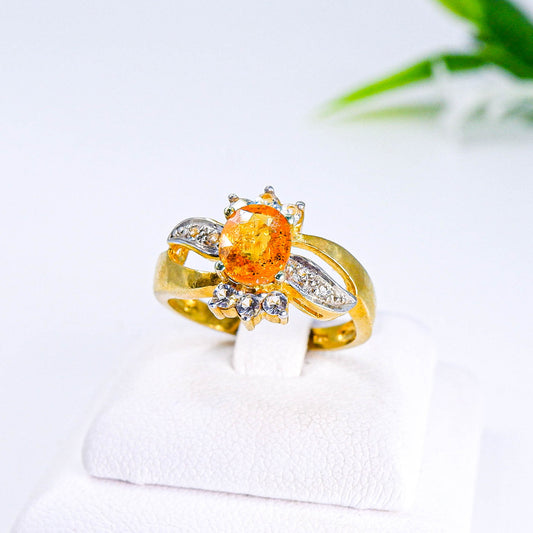 แหวนเงินแท้ 925 ฝังพลอย สเปซซาไทต์ (Spessartite Garnet) + ไวท์โทพาส (whitetopaz)