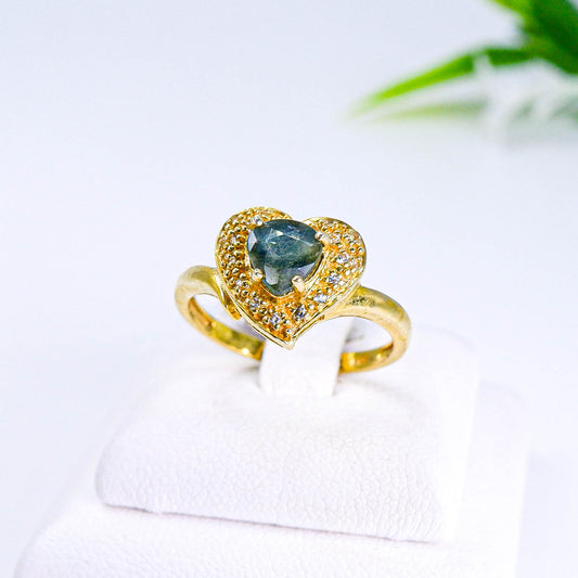 แหวนเงินแท้ 925 ฝังพลอย เขียวส่อง (green Sapphire) + ไวท์โทพาส (whitetopaz)