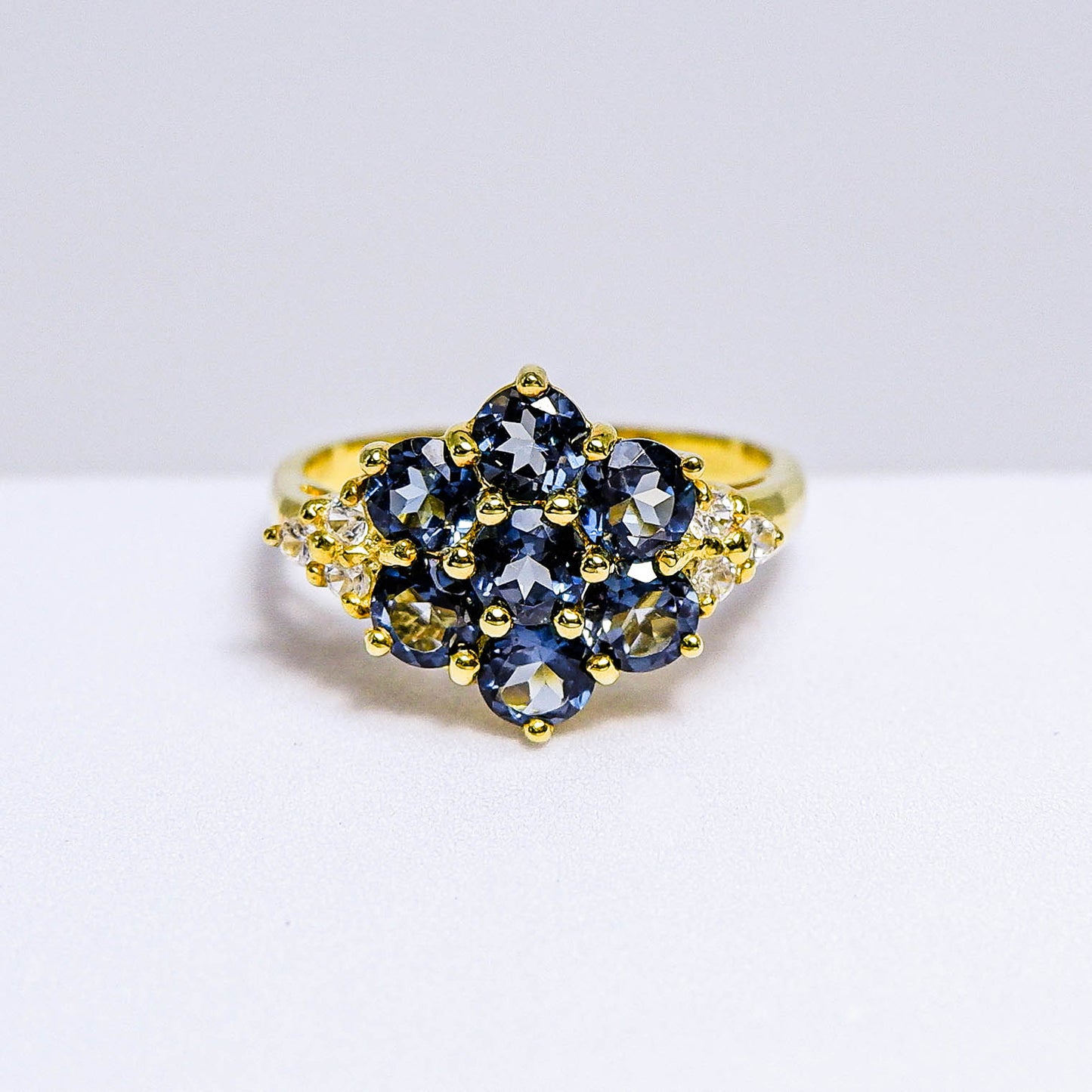 แหวนเงินแท้ 925 ฝังพลอย ลอนดอนบลูโทพาส (London Blue Topaz) + เซอร์คอน (Zircon)