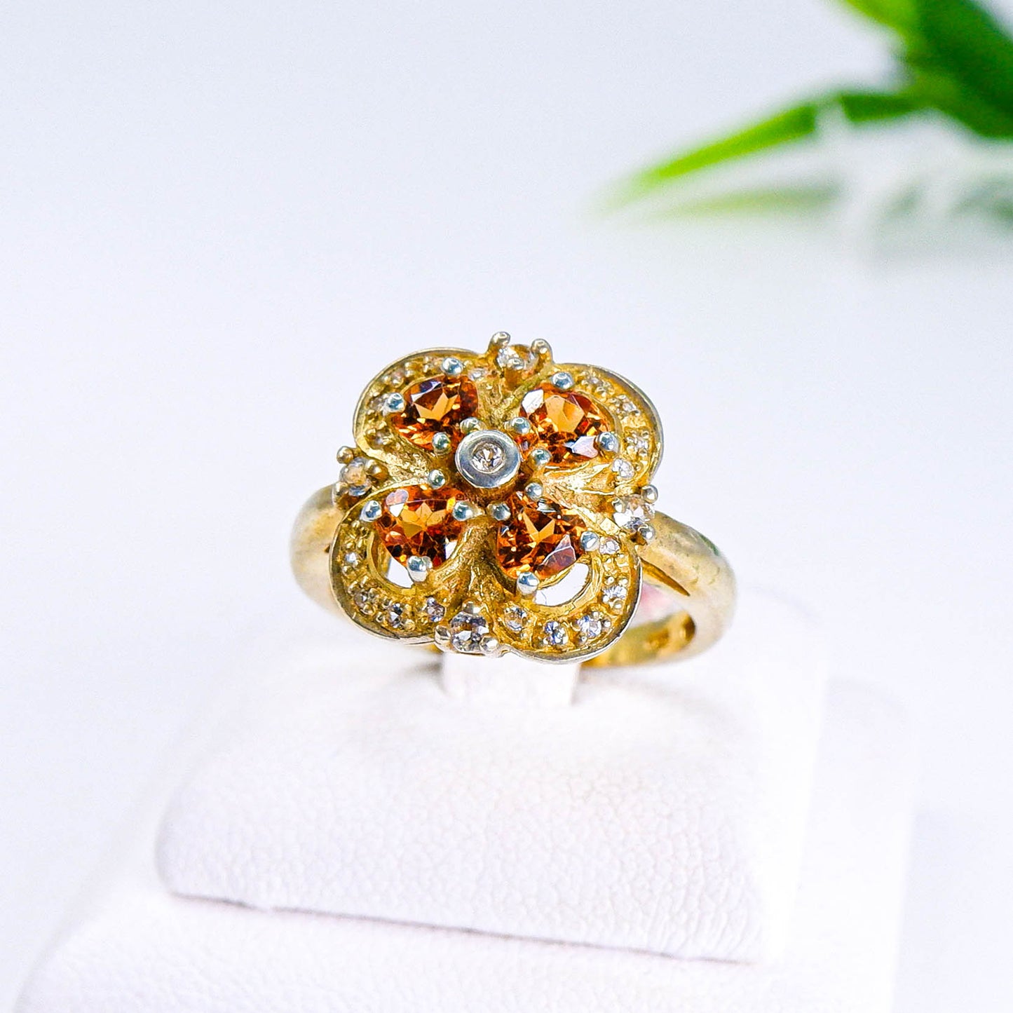 แหวนเงินแท้ 925 ฝังพลอย เฮสโซไนท์การ์เน็ต (Hessonite Garnet) + โทพาส (Topaz)