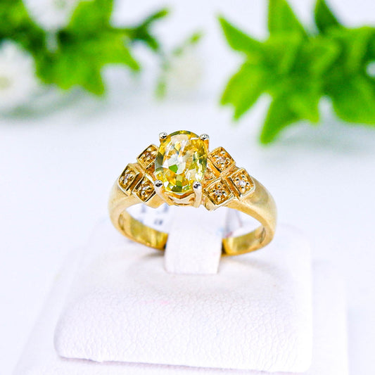 แหวนเงินแท้ 925 ฝังพลอย บุษราคัม (Yellow Sapphire) + โทพาส (Topaz)