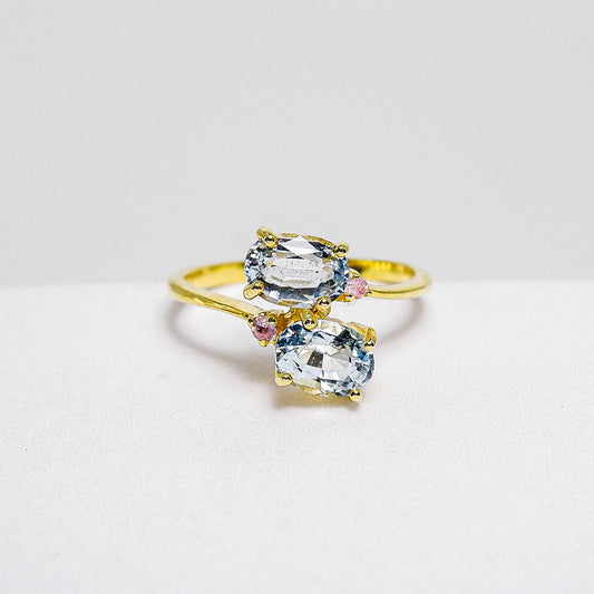 แหวนเงินแท้ 925 ฝังพลอย อความารีน (Aqua marin) + แฟนซีมาดา (Fancy Sapphire)