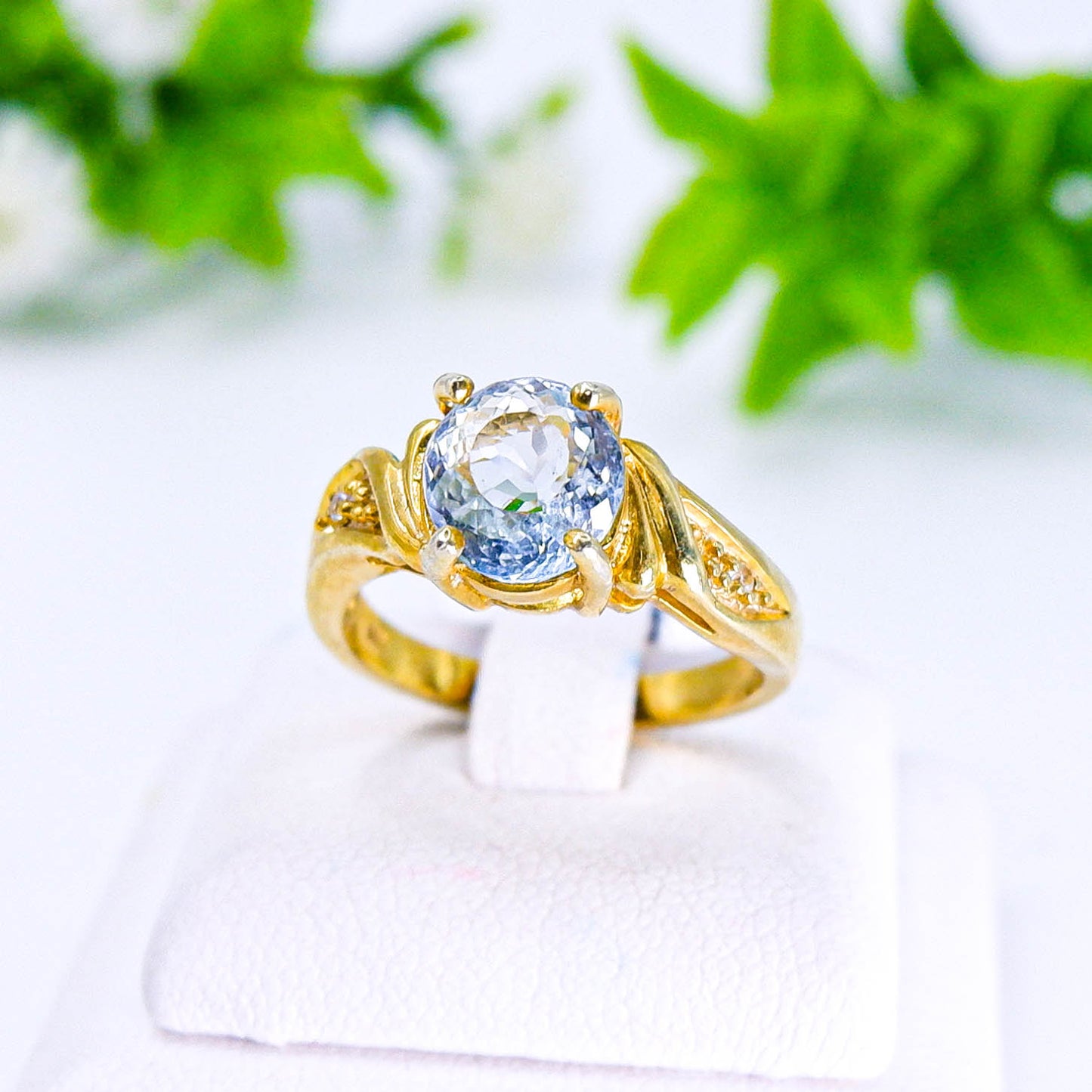 แหวนเงินแท้ 925 ฝังพลอย อความาลีน (Aquamarine) + ไวท์โทพาส (whitetopaz)