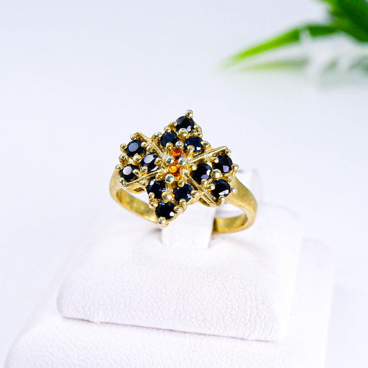แหวนเงินแท้ 925 ฝังพลอย ไพลิน (Blue Sapphire) + สเปซซาไทต์ (Spessartite Garnet)