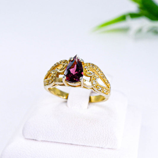 แหวนเงินแท้ 925 ฝังพลอย โรโดไลท์ (Rhodolite) + โทพาส (Topaz)