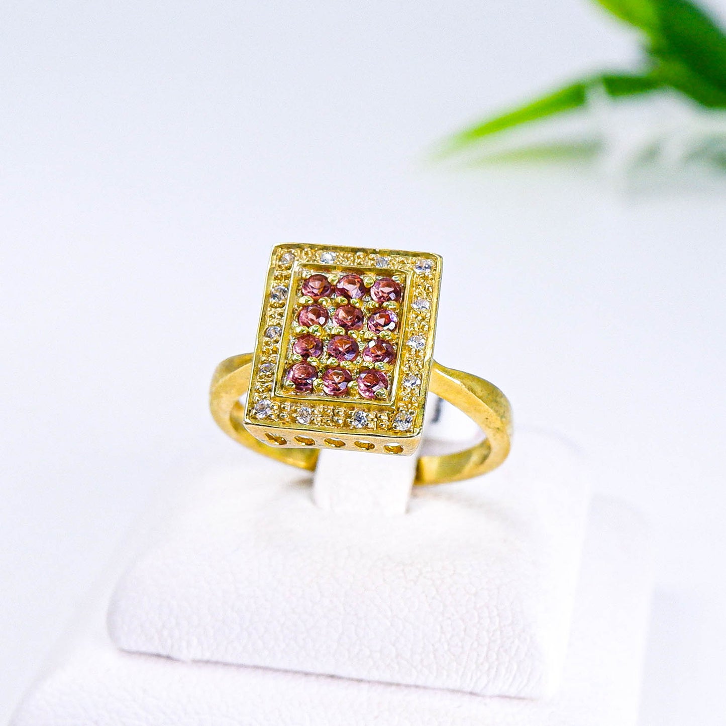 แหวนเงินแท้ 925 ฝังพลอย โกเมน (Garnet) + เซอร์คอน (Zircon)
