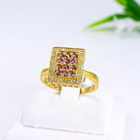แหวนเงินแท้ 925 ฝังพลอย โกเมน (Garnet) + เซอร์คอน (Zircon)