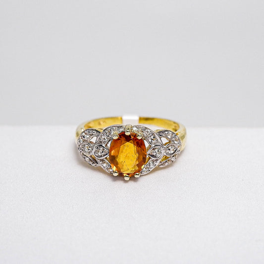 แหวนเงินแท้ 925 ฝังพลอย บุษราคัมบางกะจะ (Yellow Sapphire) + เซอร์คอน (Zircon)