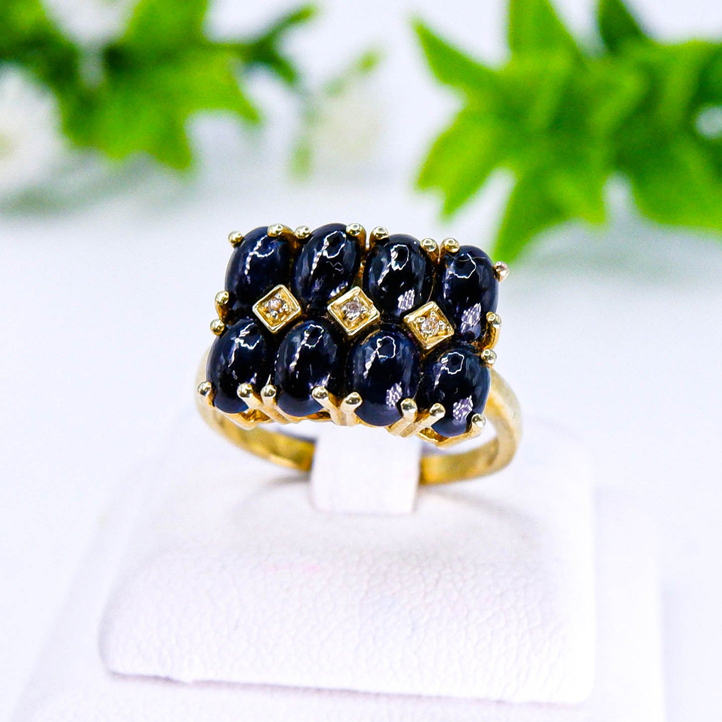 แหวนเงินแท้ 925 ฝังพลอย ไพลินหลังเบี้ย (Blue Sapphire) + ไวท์โทพาส (whitetopaz)