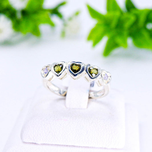 แหวนเงินแท้ 925 ฝังพลอย เขียวส่อง (green Sapphire) + แทนซาไนท์ (Tanzanite)