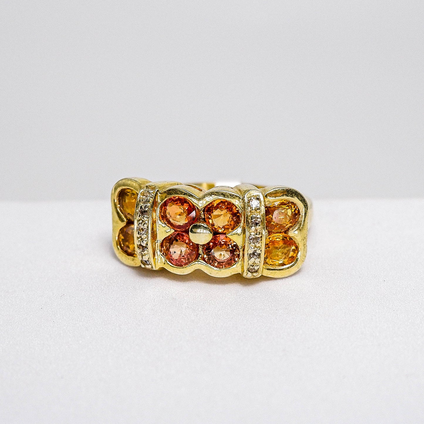 แหวนเงินแท้ 925 ฝังพลอย บุษราคัมบางกะจะ (Yellow Sapphire) + ไวท์โทพาส (whitetopaz)