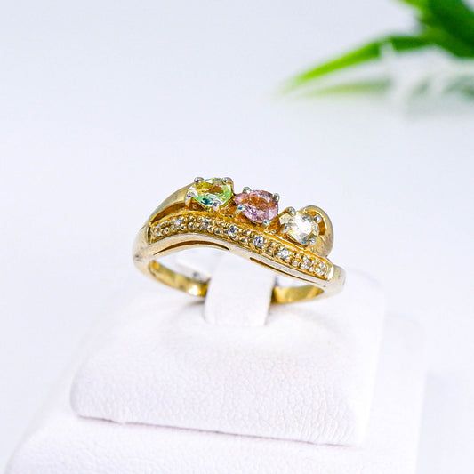 แหวนเงินแท้ 925 ฝังพลอย แฟนซีทัวมาลีน (Fancy Tourmaline) + เซอร์คอน (Zircon)