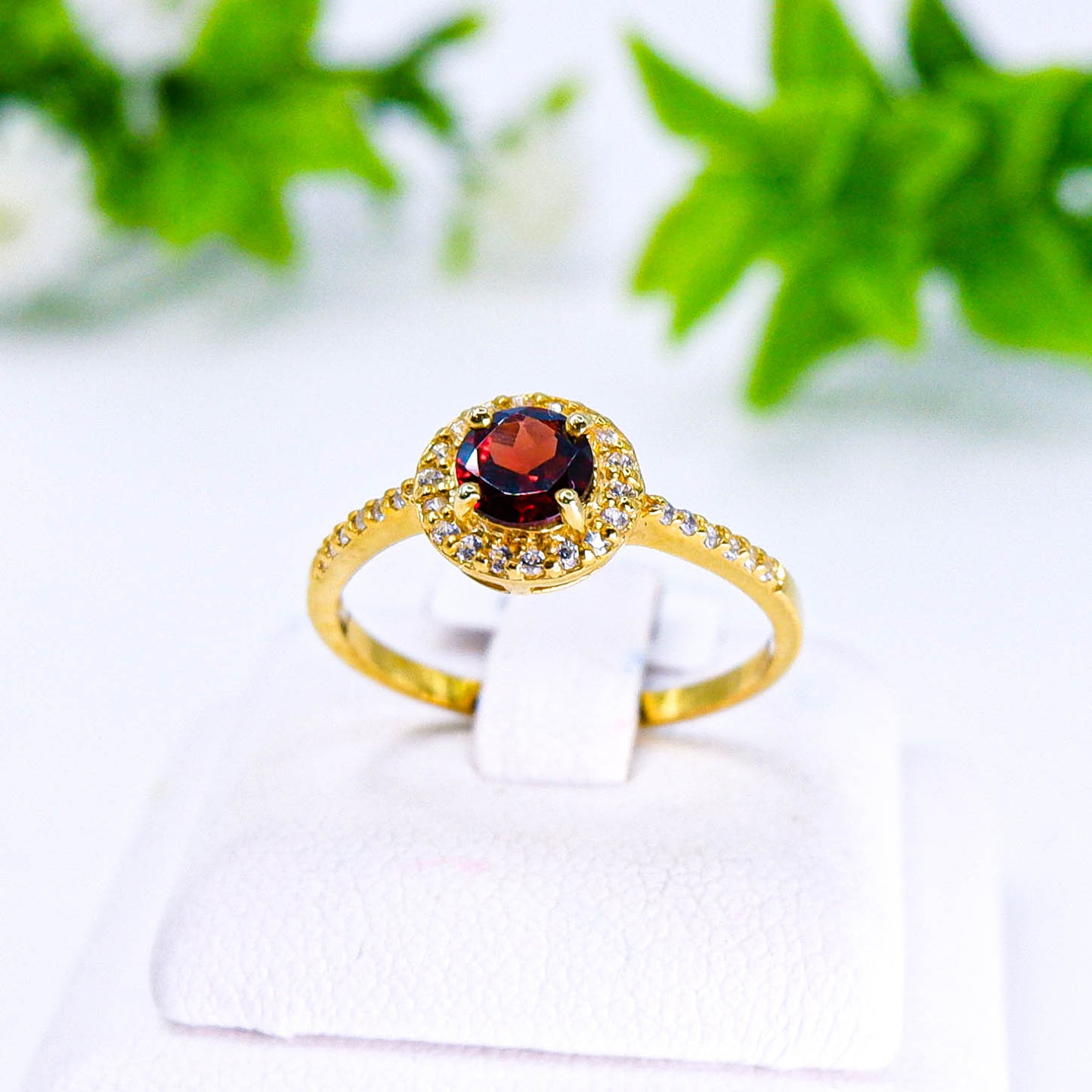 แหวนเงินแท้ 925 ฝังพลอย โกเมน (Garnet) + เซอร์คอน (Zircon)