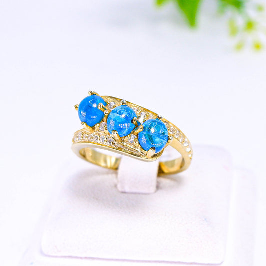 แหวนเงินแท้ 925 ฝังพลอย อะพาไทต์ (Apatite) + เซอร์คอน (Zircon)