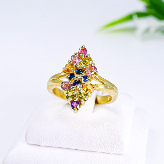 แหวนเงินแท้ 925 ฝังพลอย แฟนซีแซฟไฟร์ (Fancy Sapphire) + เซอร์คอน (Zircon)